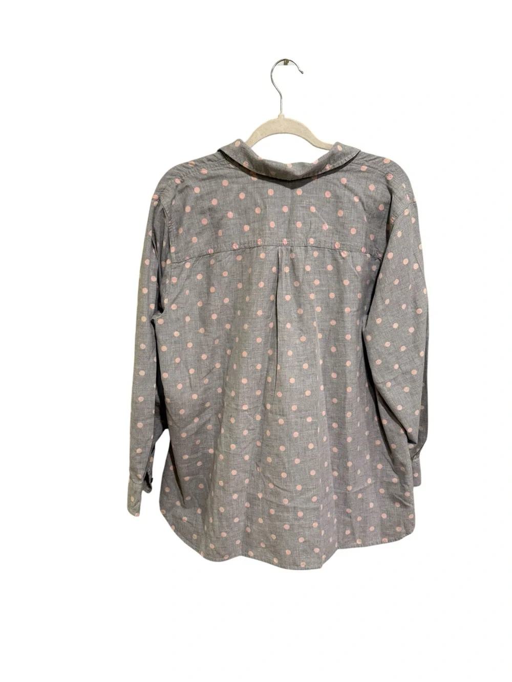 Talbots Super Soft 100% Cotton Grey Shirt with Pale Pink Polka Dots - Size 2X - Picture 4 of 4